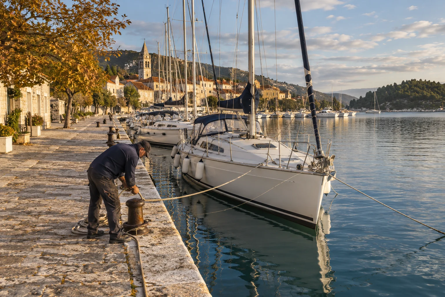Segelboote an geordneten Stegen einer symbolischen Adriamarina