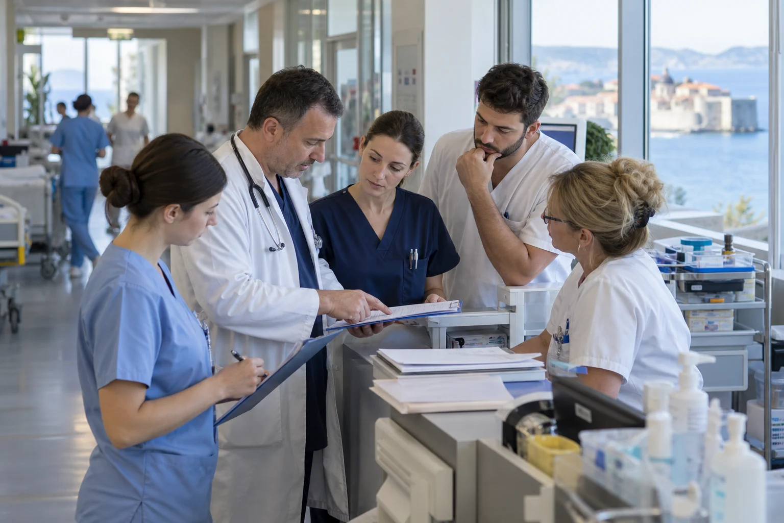 Krankenhausteam in Dubrovnik bei einer Übergabebesprechung