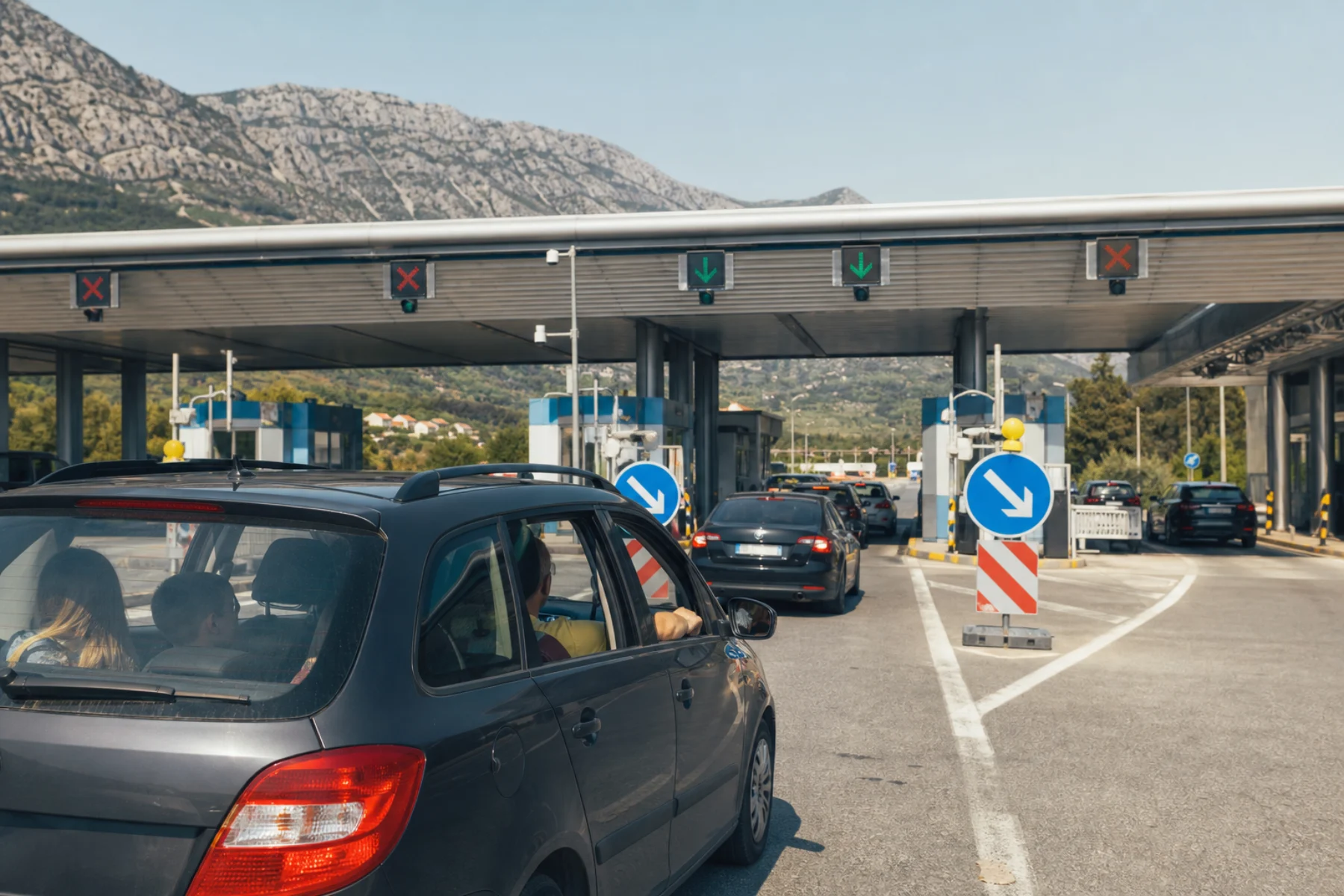 Autos nähern sich einem kroatischen Grenzübergang an der Schengen-Außengrenze