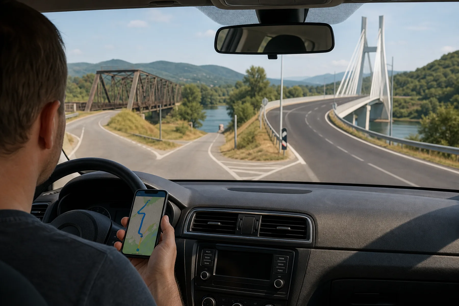 Redaktionelle Darstellung einer Navigationskontrolle vor einer alten und einer neuen Save-Brücke
