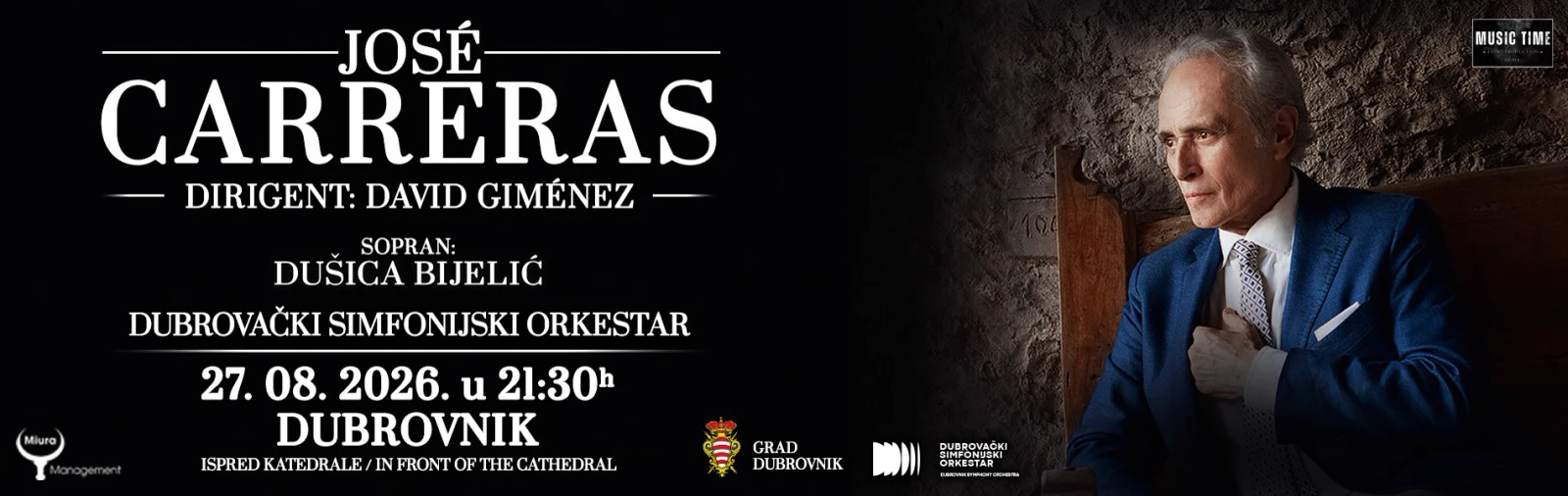 Offizielles Veranstaltungsmotiv für José Carreras am 27. August 2026 vor der Kathedrale von Dubrovnik