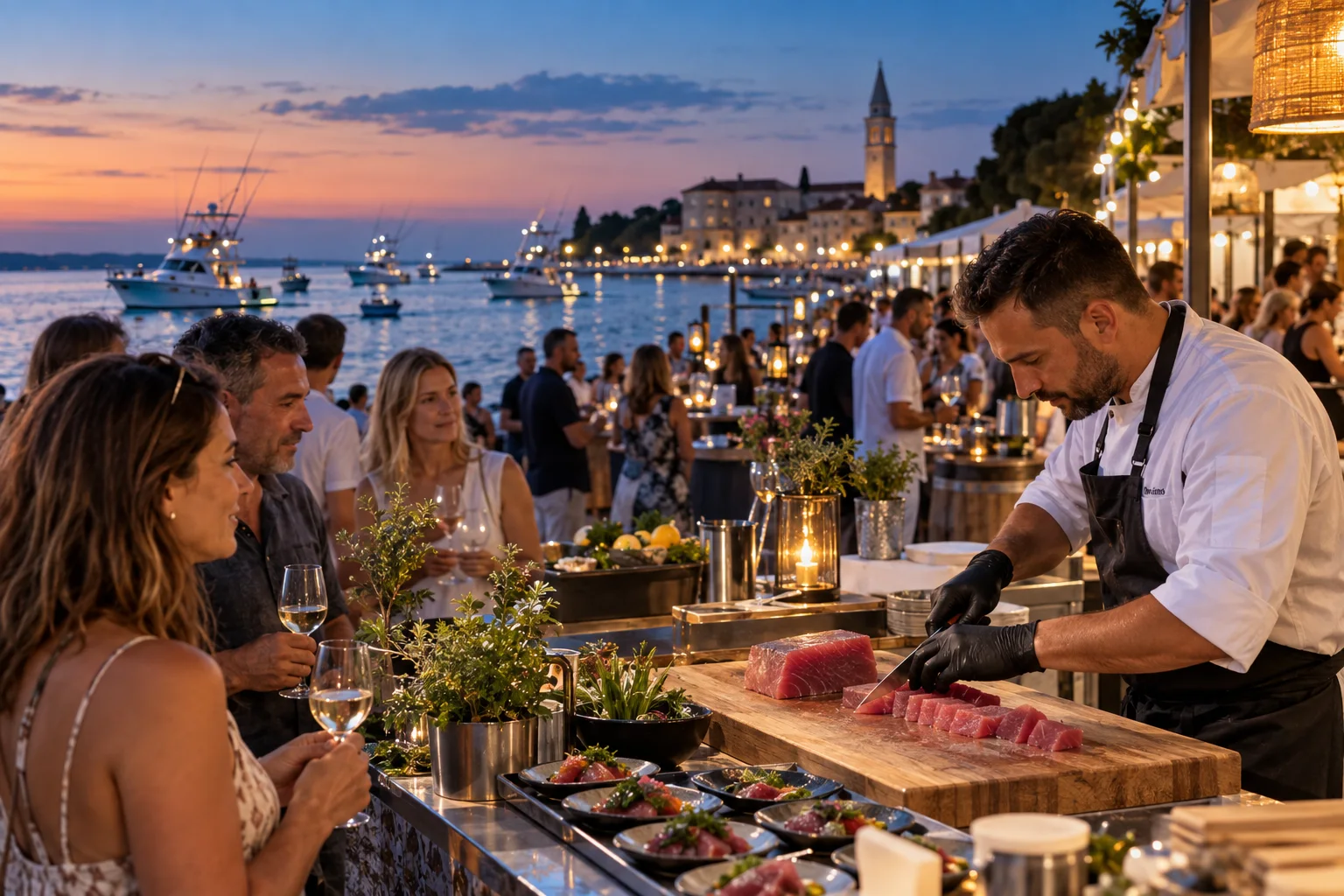 Kulinarische Thunfisch-Präsentation an der Uferpromenade von Poreč